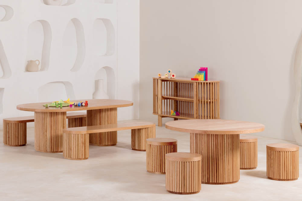 Oak Fluted Oval Table & Bench Set