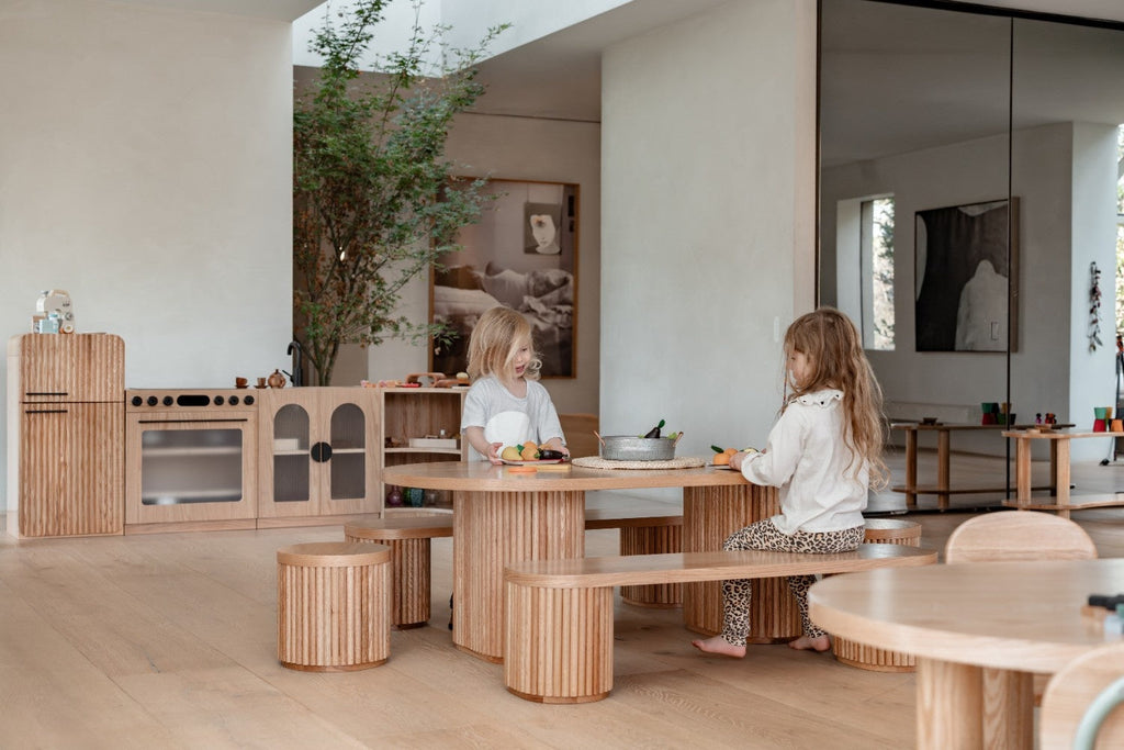 Oak Fluted Oval Table & Bench Set