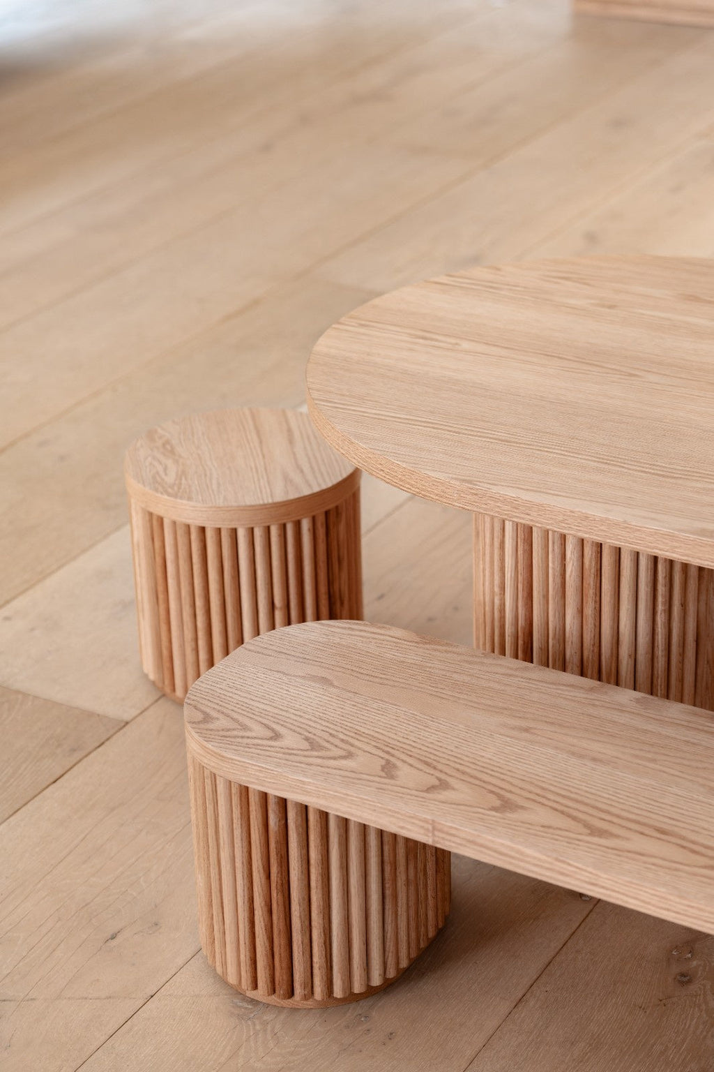 Oak Fluted Oval Table & Bench Set