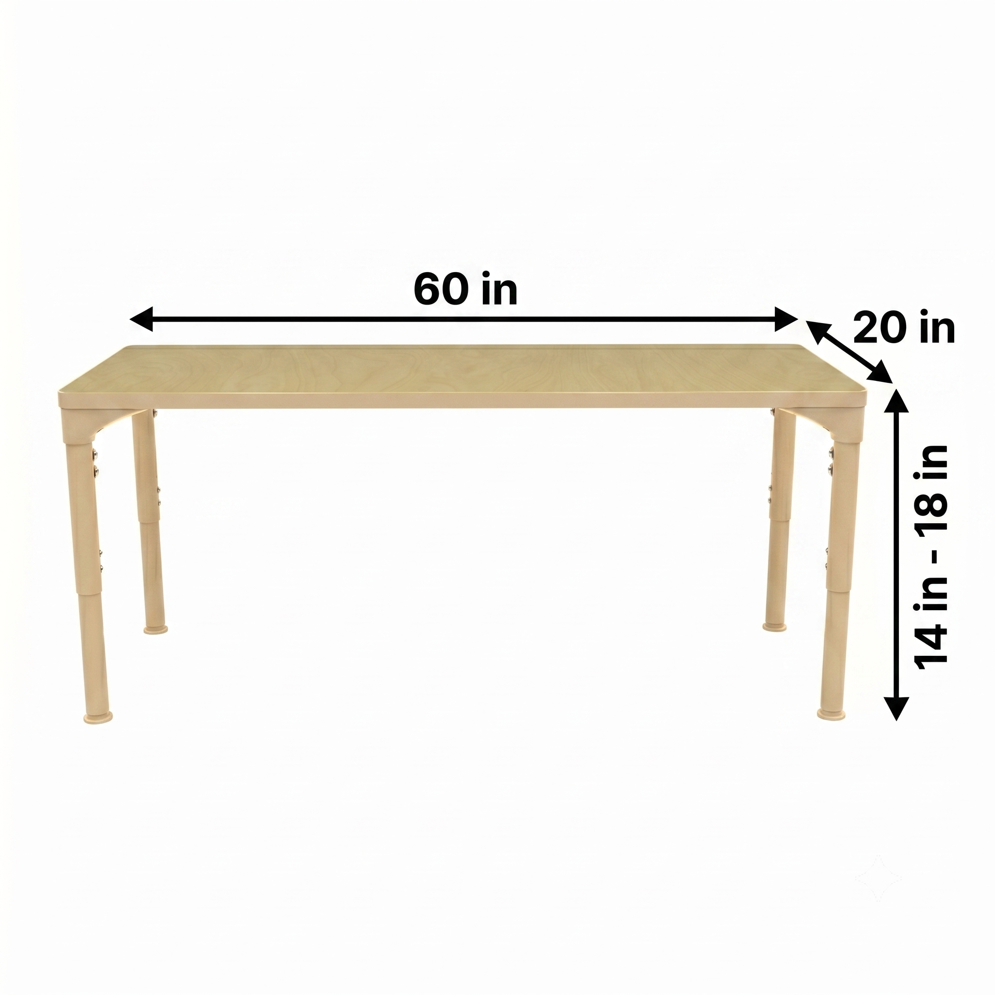 Rectangular Adjustable Kids Classroom Table – 60"×20", 13" to 17" Height