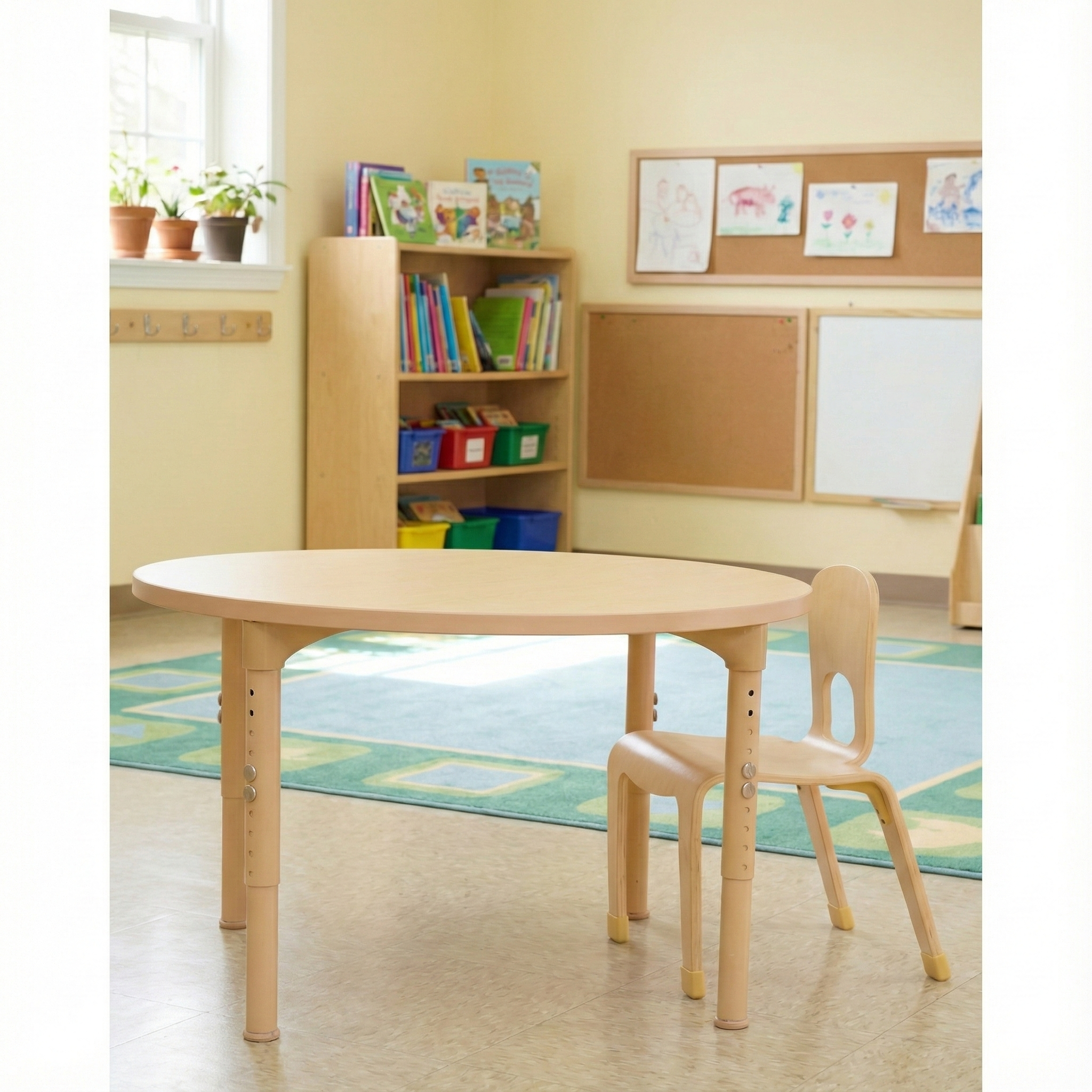 Round Adjustable Kids Classroom Table – 36" Diameter, 17" to 25" Height