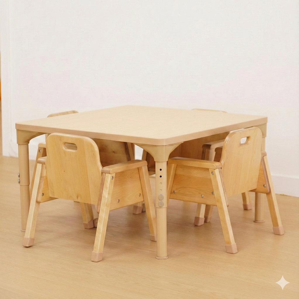 Square Adjustable Kids Classroom Table – 30"×30", 17" to 25" Height