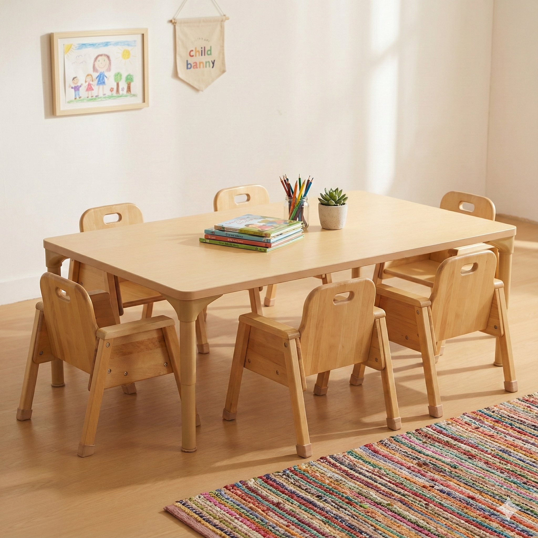 Rectangular Adjustable Kids Classroom Table – 60"×30", 13" to 17" Height