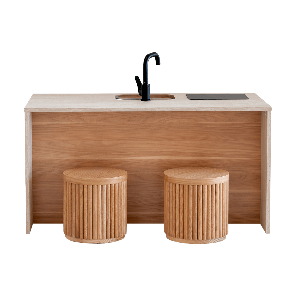 Travertine Kinder Kitchen & Sage Fluted Fridge