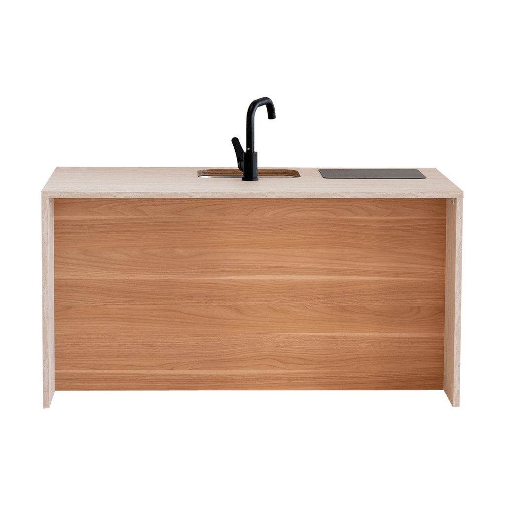 Travertine Kinder Kitchen & Sage Fluted Fridge