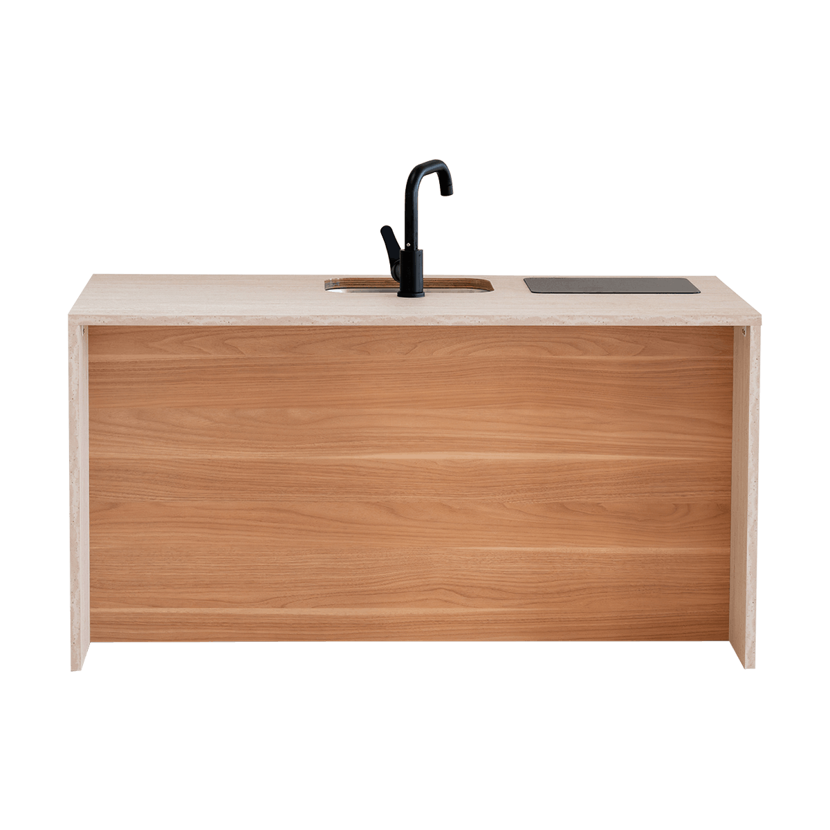Travertine Kinder Kitchen & Sage Fluted Fridge