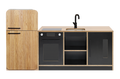 Black Kinder Kitchen with Oak Fluted Fridge
