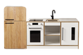 White Kinder Kitchen with Oak Fluted Fridge
