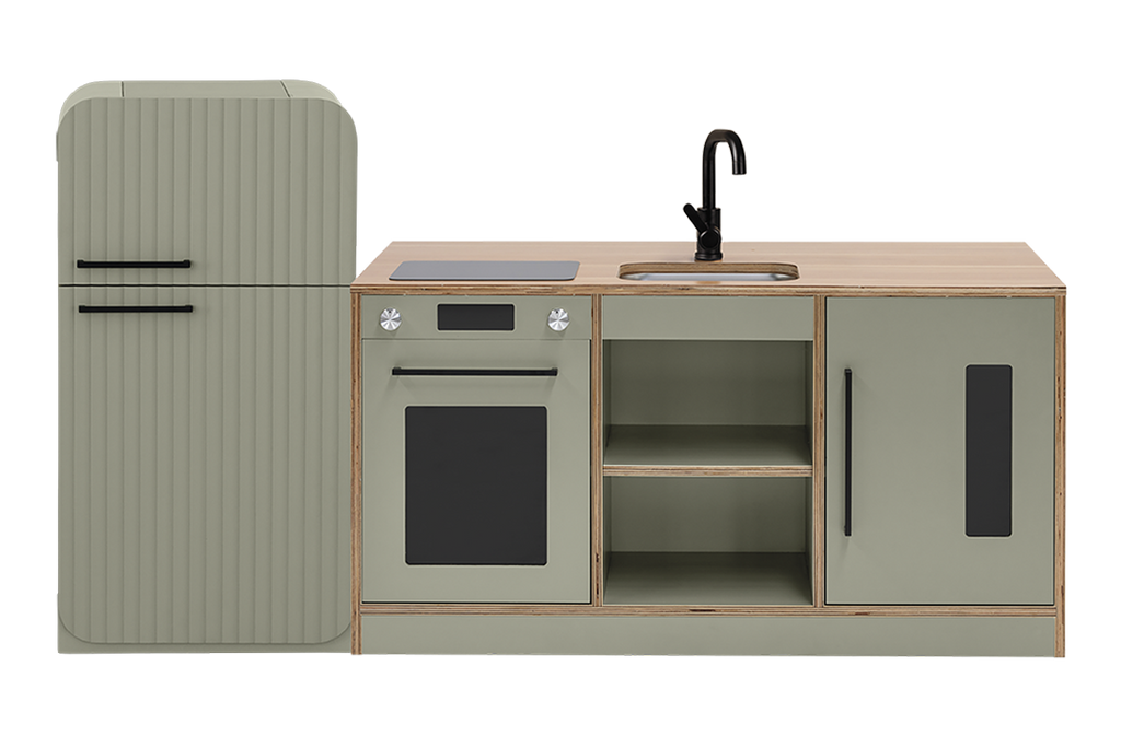 Sage Kinder Kitchen with Sage Fluted Fridge