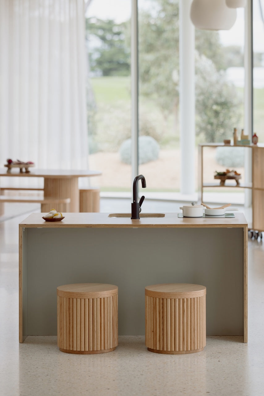 Sage Kinder Kitchen with Sage Fluted Fridge