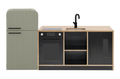 Black Kinder Kitchen with Sage Fluted Fridge