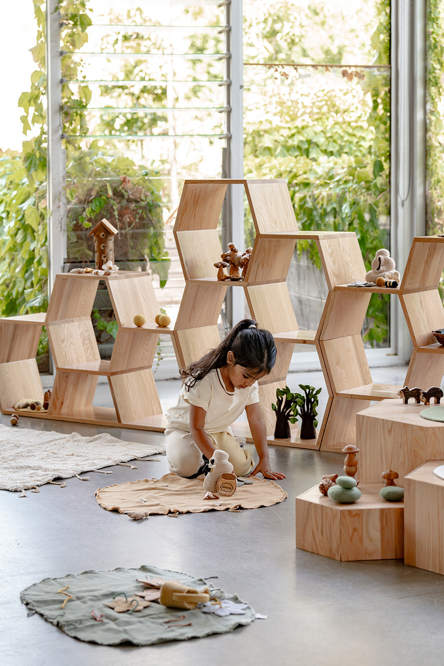 Oak Low Honeycomb Display Shelf