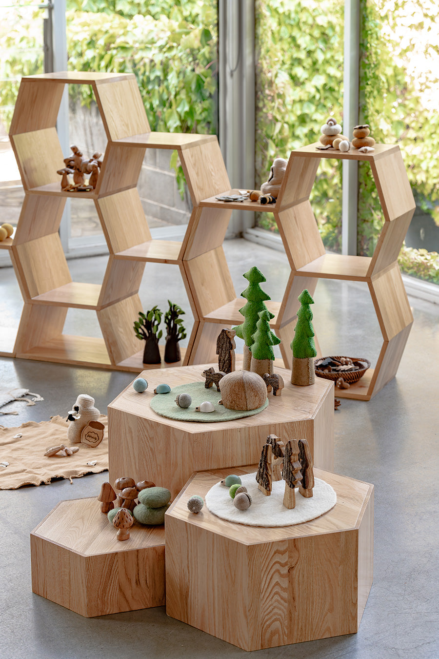 Oak Low Honeycomb Display Shelf