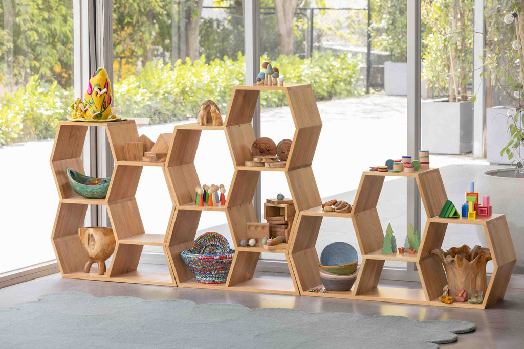 Oak Low Honeycomb Display Shelf