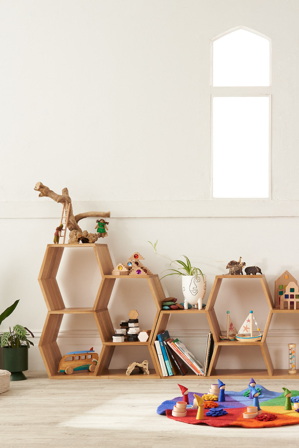 Oak Low Honeycomb Display Shelf
