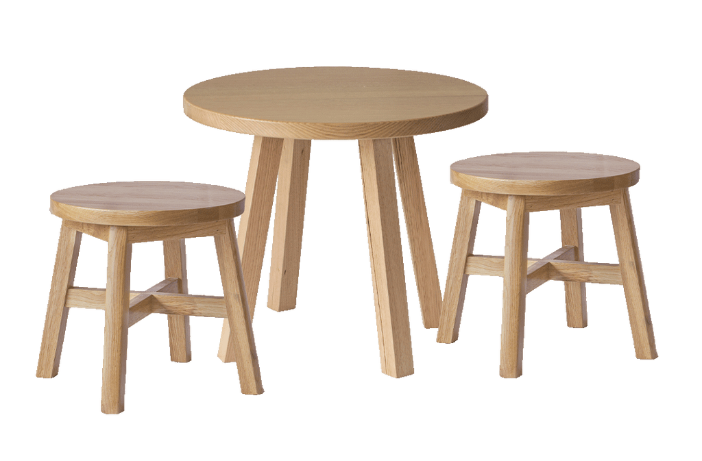 Oak Round Table & Stool Set