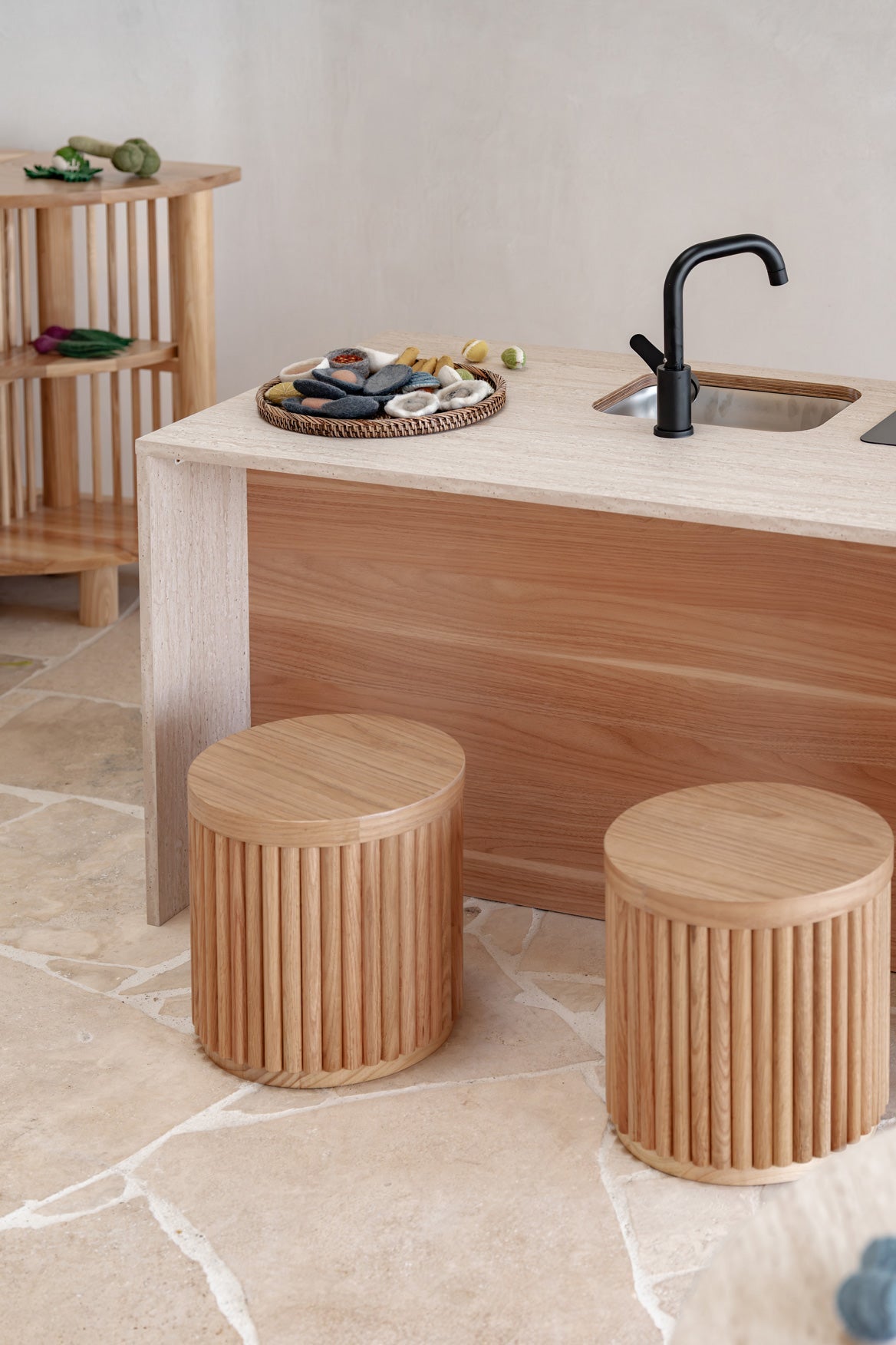 Oak Fluted Stool