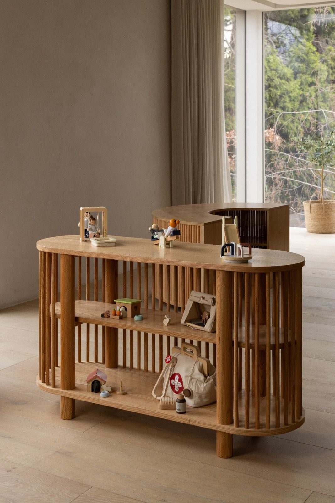 Oak Two Tiered Fluted Shelf