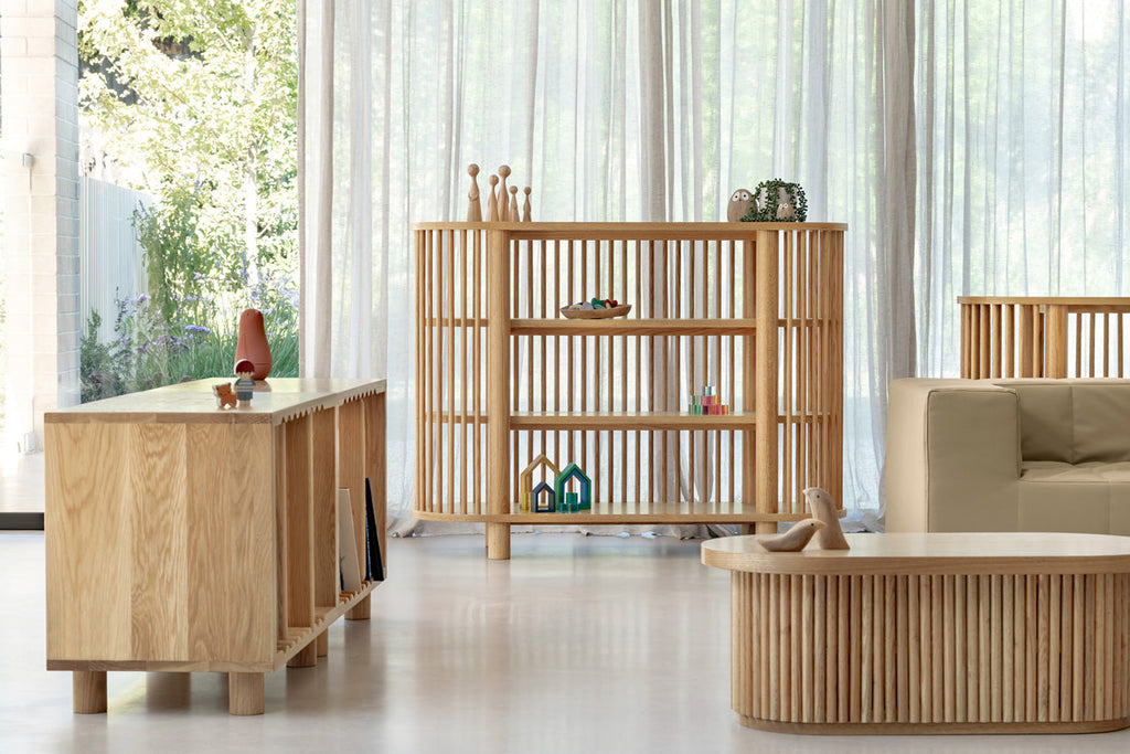 Oak Three Tiered Fluted Shelf