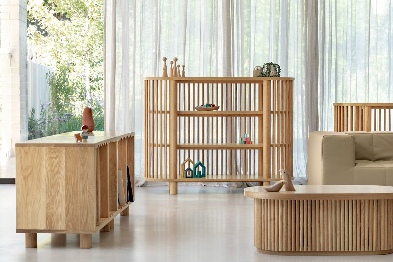 Oak Three Tiered Fluted Shelf