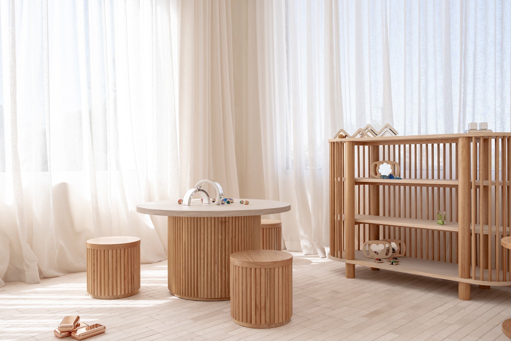 Travertine Three Tiered Fluted Shelf