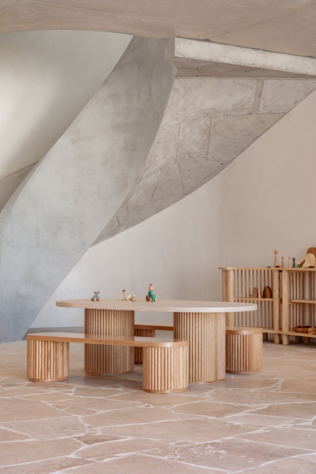 Travertine Fluted Oval Table