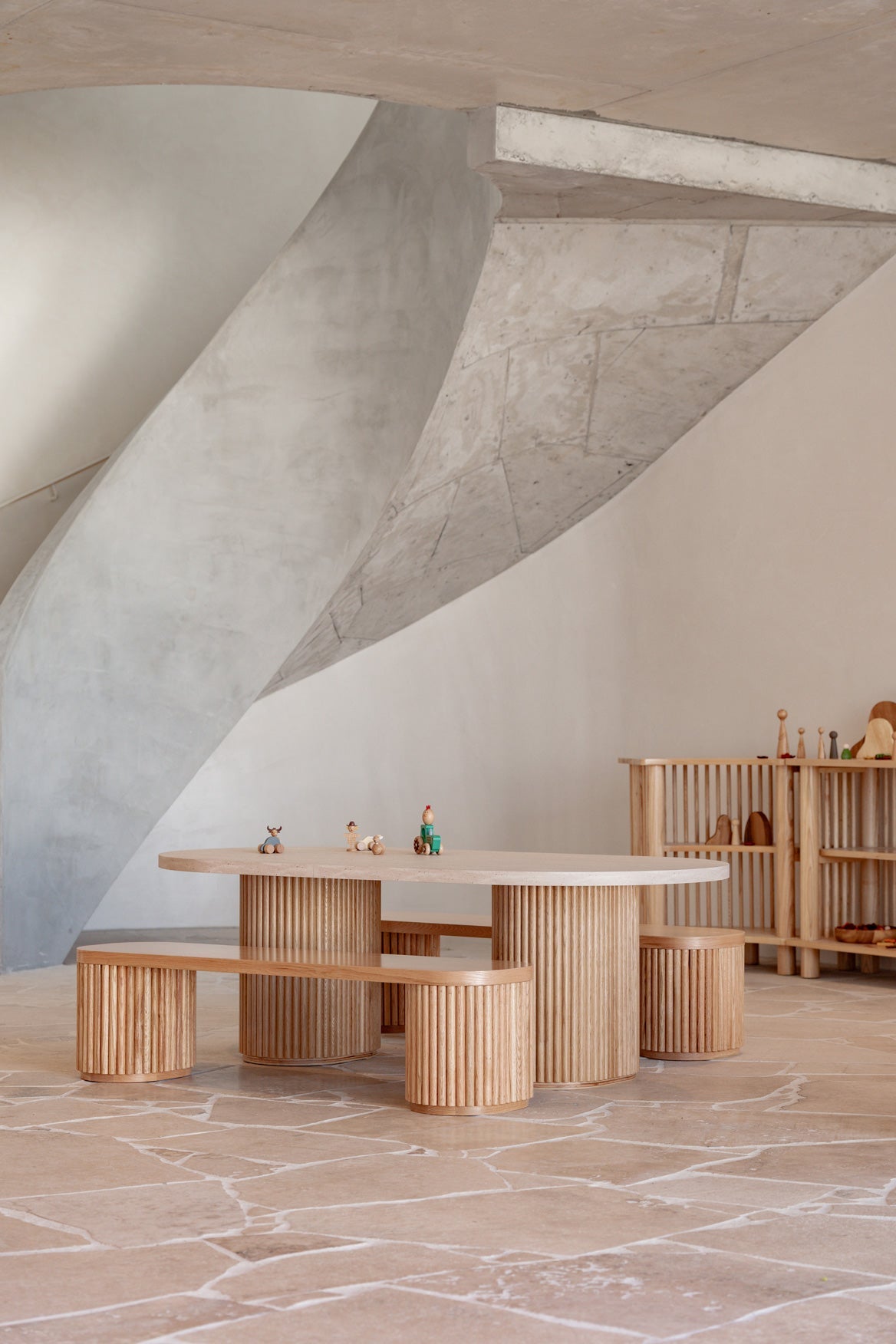Travertine Fluted Oval Table