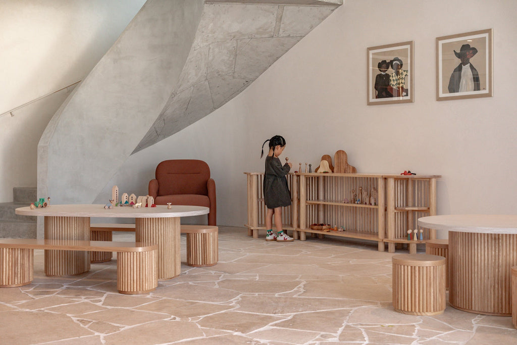 Travertine Fluted Oval Table
