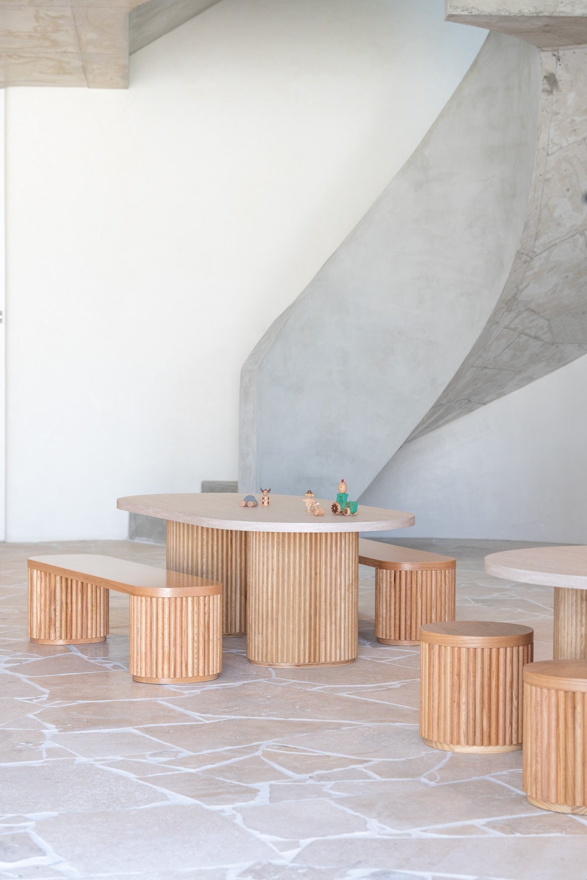 Travertine Fluted Oval Table