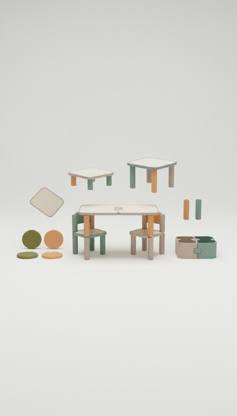 Modular kids table and chair set birch plywood
