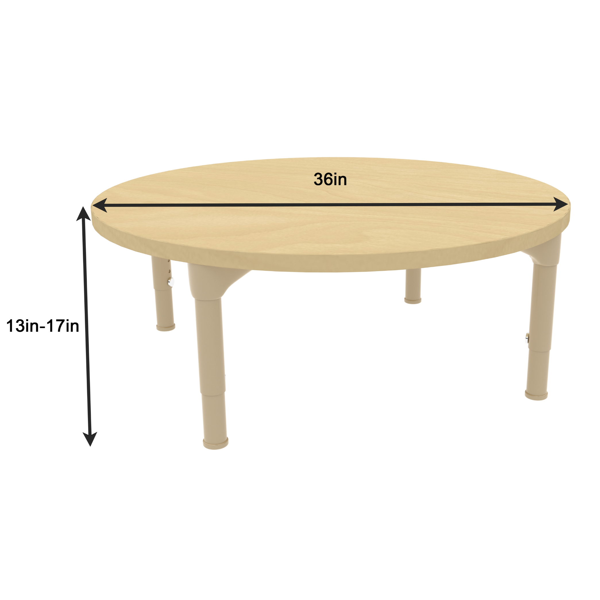 Round Adjustable Kids Classroom Table – 36" Diameter, 13" to 17" Height