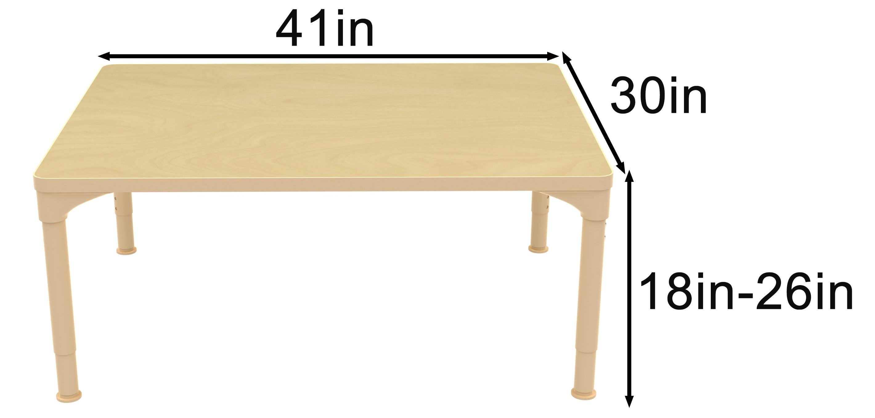 Early Spaces Rectangular Adjustable Kids Classroom Table – 41"×30", 17"–25" height