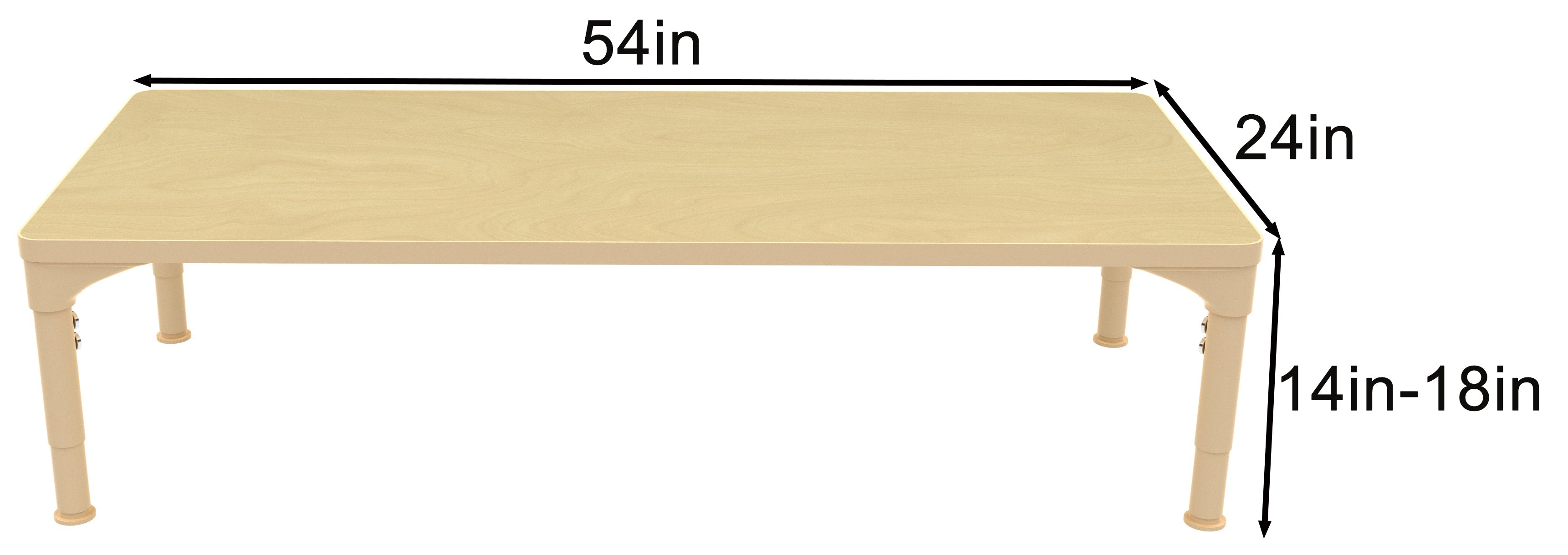 Early Spaces Rectangular Adjustable Kids Classroom Table – 54"×23", 13"–17" height