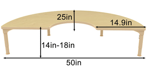 Early Spaces Half-Circle Adjustable Kids Classroom Table – 50"×25", 13–17" height