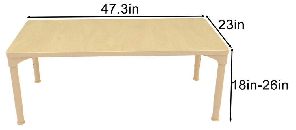 Early Spaces Rectangular Adjustable Kids Classroom Table – 48"×24", 17"–25" height