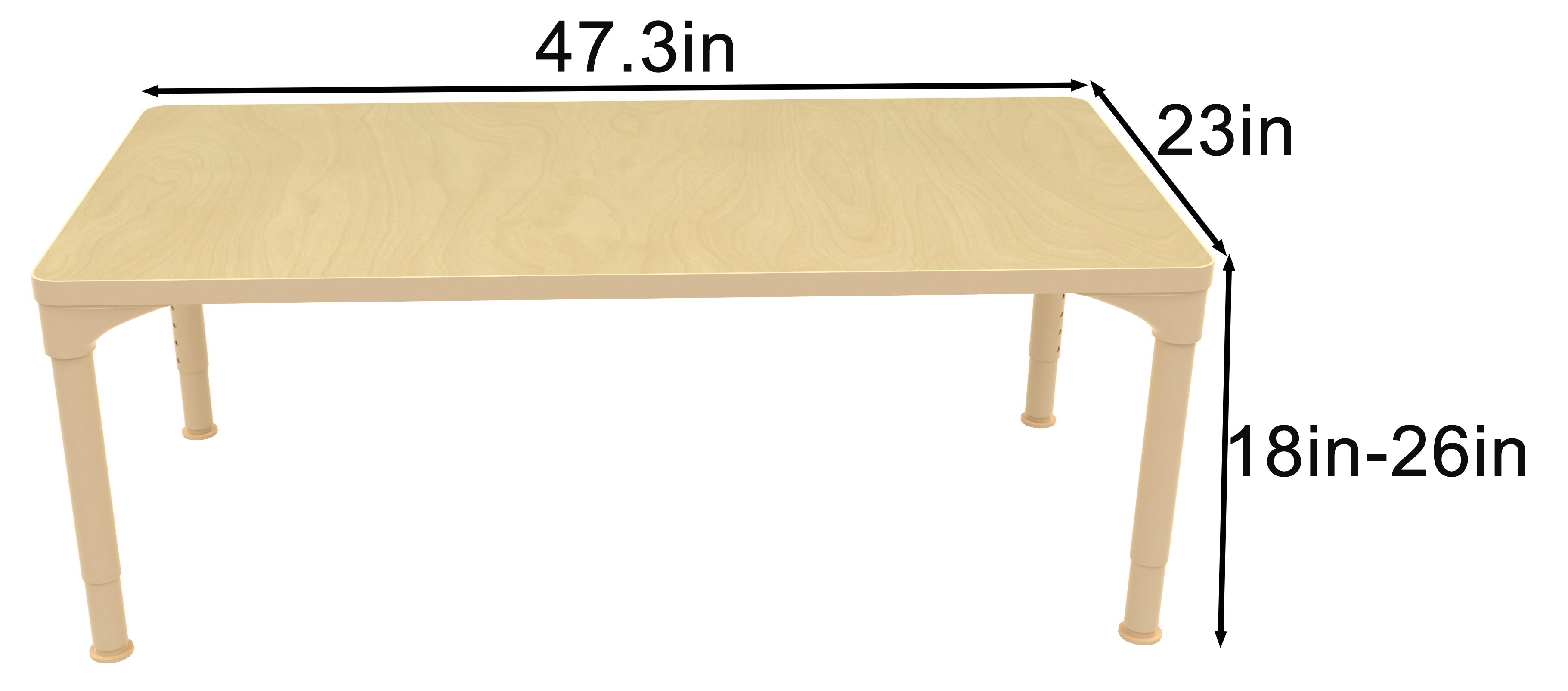 Early Spaces Rectangular Adjustable Kids Classroom Table – 48"×24", 17"–25" height