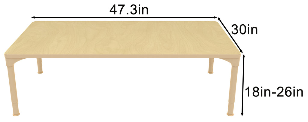 Early Spaces Rectangular Adjustable Kids Classroom Table – 48"×30", 17"–25" height