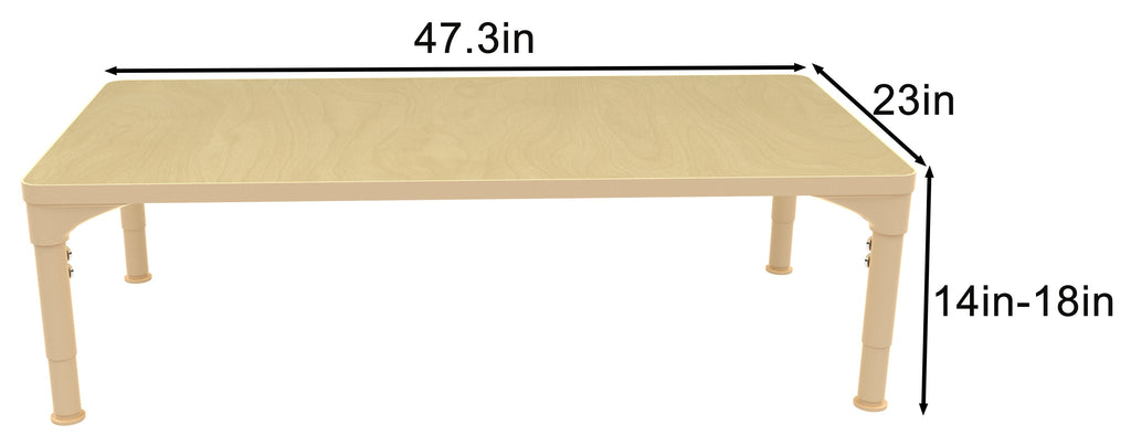 Early Spaces Rectangular Adjustable Kids Classroom Table – 48"×24", 13"–17" height