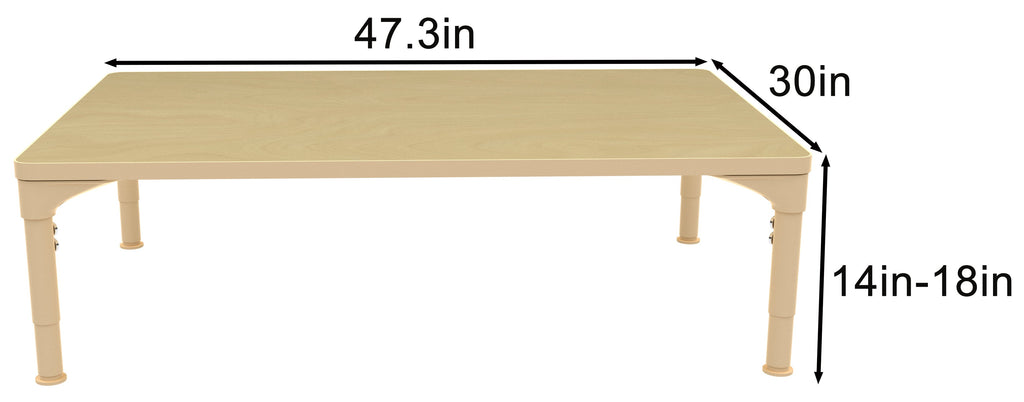 Early Spaces Rectangular Adjustable Kids Classroom Table – 48"×30", 13"–17" height