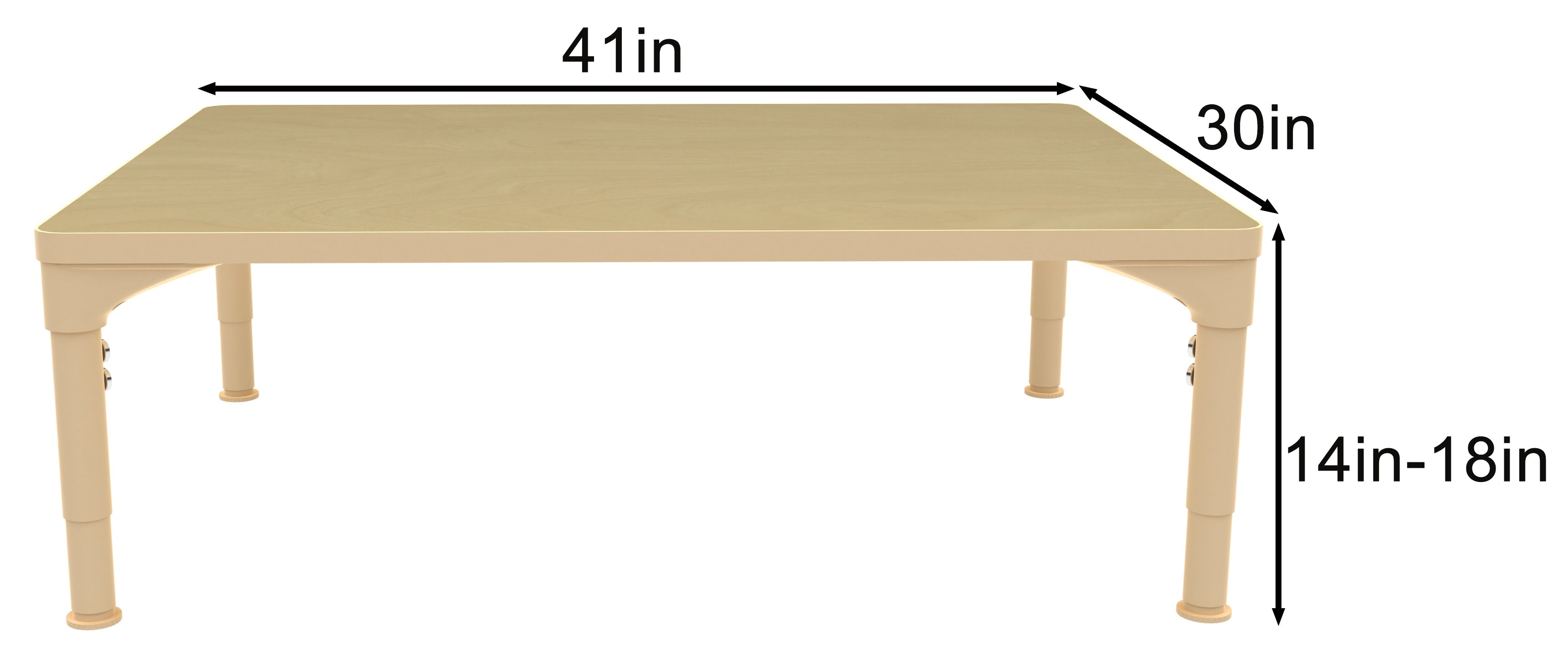 Early Spaces Rectangular Adjustable Kids Classroom Table – 41"×30", 13"–17" height
