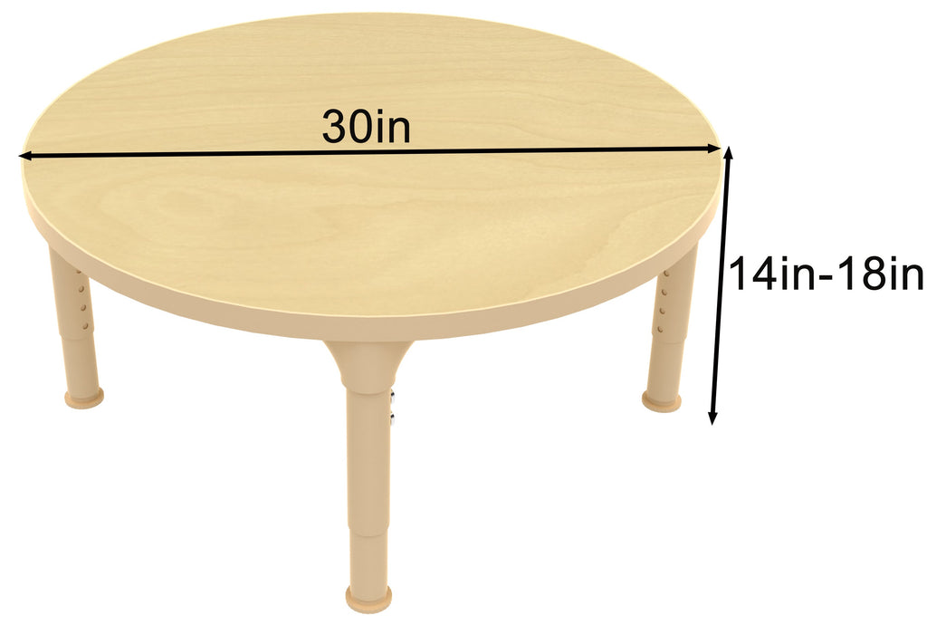 Early Spaces Round Adjustable Kids Classroom Table – 30" Diameter, 13–17" height